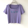 3 butterfly embroidered crew neck knitted short-sleeved girl short-sleeved T-shi - 半袖衫/女式衬衫 - $19.99  ~ ¥133.94