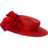 40s Red Straw Hat with Rose - 有边帽 - 