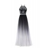 AMXK Women's Gradient Chiffon Long Prom Dresses Ombre Evening Dress Beaded - 连衣裙 - $69.99  ~ ¥468.96