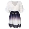 AMZ PLUS Gradient Lace V Neck Joint Sleeve Women's Mid-Long Dress White 3XL - sukienki - $18.99  ~ 16.31€