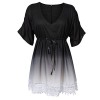 AMZ PLUS Gradient Lace V Neck Joint Sleeve Women's Mid-Long Dress - Dresses - $20.99 