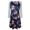 AMZ PLUS Plus Size Women Bracelet Sleeve Striped Floral Print Casual Mini Shift T-Shirt Dress - Dresses - $17.99 