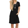 AUSELILY Women's Short Sleeve Pleated Loose Swing Casual Dress with Pockets Knee Length - 连衣裙 - $49.99  ~ ¥334.95