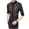 Abetteric Mens Hollow Out Summer Slim Fitted Dress 3/4 Sleeve Shirt Tops - Vestiti - $33.65  ~ 28.90€