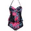 Aleumdr Womens Underwire Floral Printed Flounce Retro High Waisted Tankini Swimsuit - 泳衣/比基尼 - $19.99  ~ ¥133.94