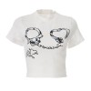 All-match fashion print T-shirt women's cotton short navel girl top - Shirts - $23.99 