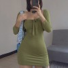 All-match green tight-fitting buttocks tube top dress + short small cardigan - Dresses - $35.99 