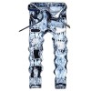 Allonly Men's Destroyed Slim Fit Straight Leg Patchwork Embroidered Ripped Jeans Pants with Broken Holes and Patches - Hlače - duge - $33.99  ~ 215,92kn