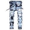 Allonly Men's Destroyed Slim Fit Straight Leg Patchwork Embroidered Ripped Jeans Pants with Broken Holes and Patches - Pantaloni - $33.99  ~ 29.19€