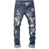 Allonly Men's Fashion Casual Slim Fit Straight Leg Embroidered Jeans Pants with Broken Holes and Badges - Calças - $35.99  ~ 30.91€