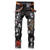 Allonly Men's Fashion Slim Fit Straight Leg Colorful Patchwork Jeans Pants with Broken Holes - Pants - $34.99 