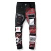 Allonly Men's Plaid Patchwork Destroyed Skull Printed Slim Fit Straight Leg Ripped Jeans Pants with Zippers and Holes Patches - Pants - $35.99 