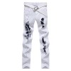 Allonly Men's White Stylish Print Slim Fit Straight Leg Stretch Jeans Pants - Pants - $29.99 