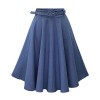Allonly Women's Denim A-Line Elastic Waist Pleated Midi Skirt Knee Length with Belt - Skirts - $12.29 