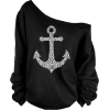 Anchor Print Oversized Off Shoulder Raw  - Swetry - 
