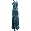Animal Print Satin Halter Gown with Crystal Pin Junior Plus Turquoise - Dresses - $97.99 