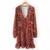 Animal-lined long-sleeved V-neck single- - Vestidos - $27.99  ~ 24.04€