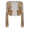 Anna-Kaci Womens Shiny Sequin Long Sleeve Cropped Blazer Bolero Shrug Silver - Shirts - $40.99 