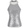 Anna-Kaci Womens Silver Sequin Embellished Pearl and Lace Collar Top, Silver, X-Small - Shirts - $39.99 