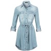 Anna-Kaci Womens Waist Ties Long Sleeves Short Denim Chambray Jean Shirt Dress - 连衣裙 - $32.99  ~ ¥221.04