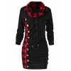 Asskdan Women's Cowl Neck Long Sleeve Plaid Drawstring Button Ruched Hoodie Dress Tunic Sweatshirt - Dresses - $30.99 