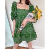 Avocado Green Square Collar Bubble Short-Sleeved Hollow Embroidered Doll Dress - Dresses - $29.99 