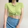 Avocado green polo collar sweater summer slim-fit short-sleeved t-shirt - Shirts - $28.99 