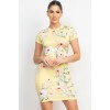 Baby Yellow Short Sleeve Floral Bodycon Dress - Haljine - $14.30  ~ 90,84kn