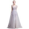 Babyonline Women's Double V-neck Tulle Appliques Long Evening Cocktail Gowns - Obleke - $66.99  ~ 57.54€