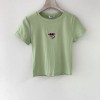 Bear embroidery flower sweet cute girl short short-sleeved slim top - Shirts - $19.99 