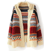 Beige Long Sleeve Tribal Print Asymmetri - 开衫 - 