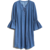 Bell-Sleeve Lace-Up Denim Dress - Kleider - 