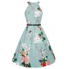 Belle Poque Belted Halter Keyhole Vintage Sleeveless Cotton A-Line Dress BP460 - Dresses - $17.99 
