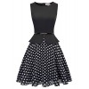 Belle Poque Retro Office Business Formal Polka Dot Patchwork Belted Dress BP535 - Dresses - $18.98 