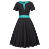 Belle Poque Summer Pocket Short Sleeve Colorblock Flared A-Line Dress Cocktail Business BP448 - Dresses - $26.66 