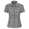 Belle Poque Summer Short Sleeve Office Button Down Blouse Stripe Shirt Tops with Bow Tie BP573 - Balerinke - $7.99  ~ 6.86€