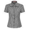 Belle Poque Summer Short Sleeve Office Button Down Blouse Stripe Shirt Tops with Bow Tie BP573 - 平鞋 - $7.99  ~ ¥53.54