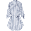 Belted Striped Long Sleeve Shirt Dress - Suknje - 