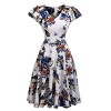 Beyove Flare Dress A Line Swing Vintage Midi Dress V-Neck Ruffle Sleeve Floral Tea Dress - Dresses - $20.99 