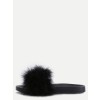 Black Faux Fur Soft Sole Flat Slippers - Sandals - $28.00 
