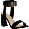 Black Flock Chunky Heel Sandals - Sandals - 