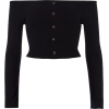 Black Ribbed Long Sleeve Button Up Crop - Majice - duge - 