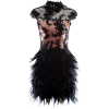 Black Feather And Lace Dress - sukienki - 
