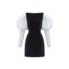 Black Dress with White Puff Sleeves - sukienki - 