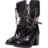 Black Leather Chain Detail Boots - Škornji - 