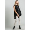 Black Linen Blend Sleeveless Button Front Tunic With Frayed Round Hems - Tunic - $56.65 
