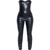 Black Strapless Faux Leather Jumpsuit - Resto - 