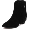 Black Suede Fringed Ankle Boots - Boots - $51.79 