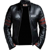 Black and Red Leather Jacket - Jacket - coats - 