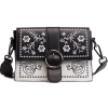 Black and White Embroidered Floral Cross - Hand bag - 